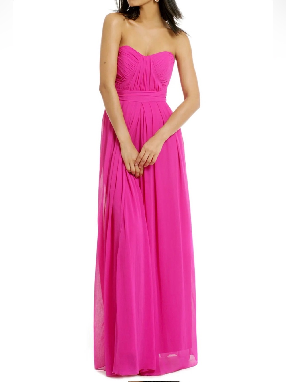 Badgley Mischka Strapless Hot Pink Chiffon Maxi Dress Luxury Special Occasion